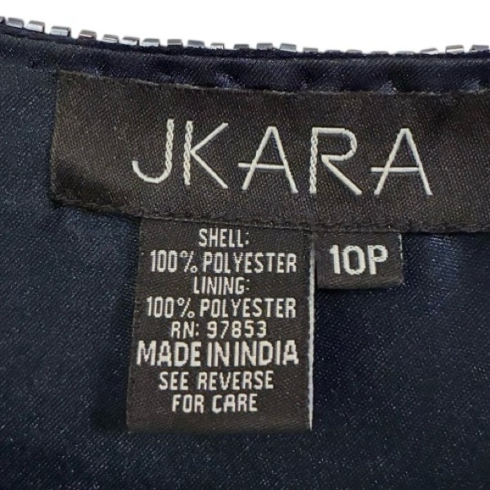 J Kara Navy Beaded Overlay Evening Dress Size 10 Petite - Picture 6 of 7